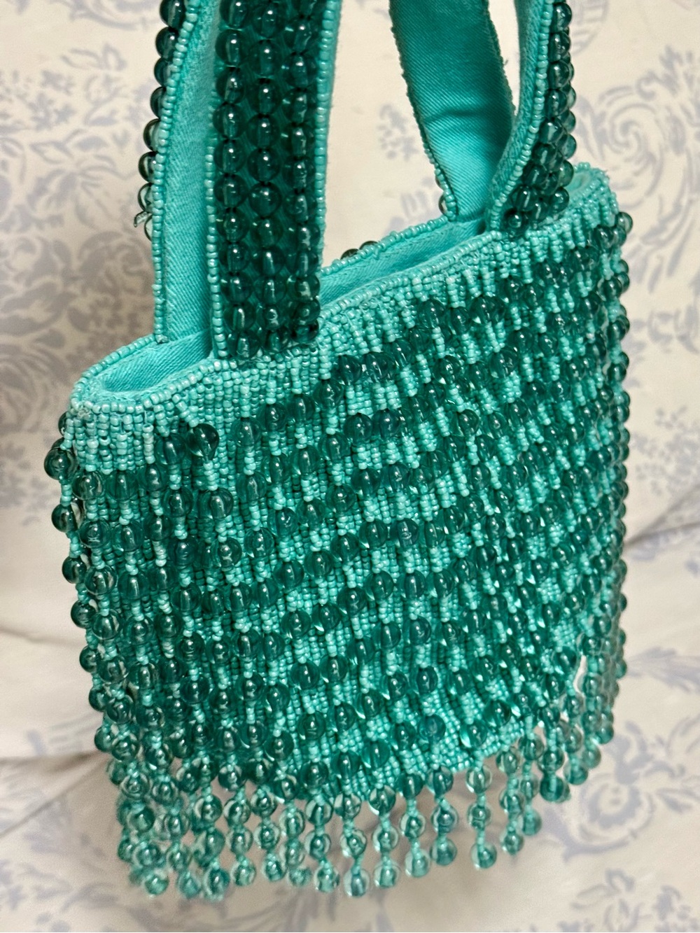 Anthropologie Teal Beaded Mini Tote - Picture 4 of 6